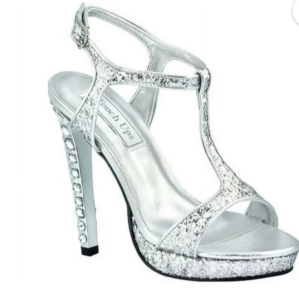 Sparkly Silver high heeled sandal shoes Size 9